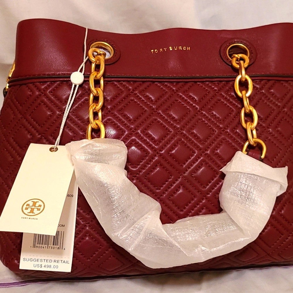 Tory Burch small burgundy Fleming tote